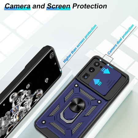 Husa pentru Samsung Galaxy S20 Ultra 4G / S20 Ultra 5G, Slide si Snap, Magnetic Ring, Blue