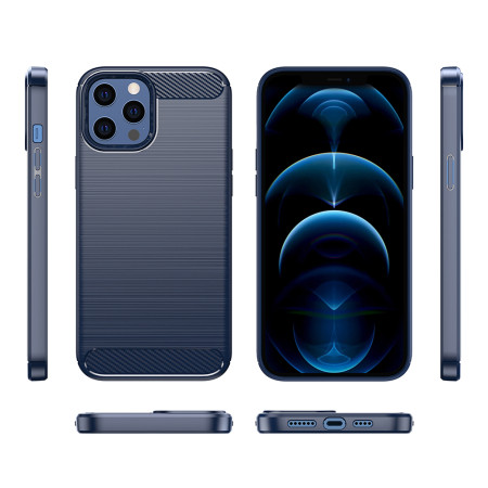 Husa Carbon pentru iPhone 12 Pro Max, Tech Protects, Blue