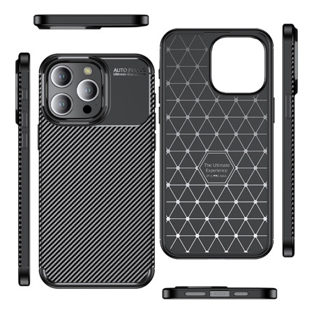 Husa pentru iPhone 14 Pro Max, CarbonFiber, Premium, Black