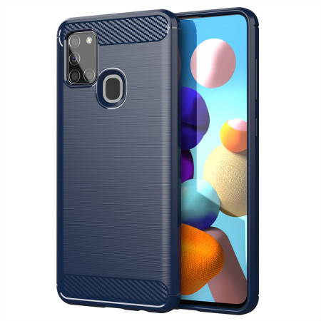 Husa Carbon pentru Samsung Galaxy A21s, Tech Protects, Blue