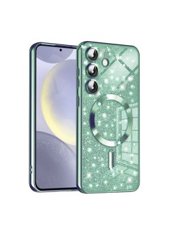 Husa pentru Samsung Galaxy S25, Glitter MagSafe, Atasare Magnetica, Light Green