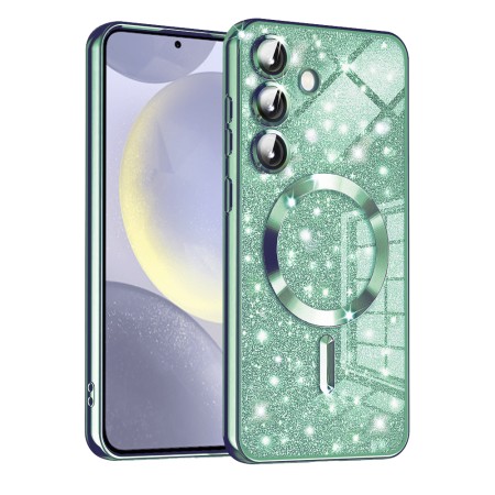 Husa pentru Samsung Galaxy S25, Glitter MagSafe, Atasare Magnetica, Light Green