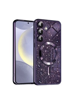 Husa pentru Samsung Galaxy S25 Plus, Glitter MagSafe, Atasare Magnetica, Deep Purple