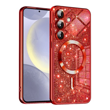 Husa pentru Samsung Galaxy S25 Plus, Glitter MagSafe, Atasare Magnetica, Rosu