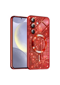 Husa pentru Samsung Galaxy S25, Glitter MagSafe, Atasare Magnetica, Red