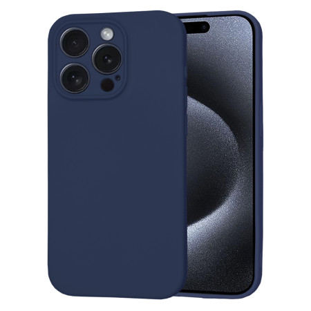 Husa Premium din Silicon pentru iPhone 15 Pro - SoftFlex, Microfibra, Navy Blue