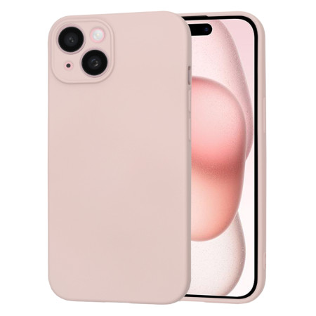 Husa Premium din Silicon pentru iPhone 15 - SoftFlex, Microfibra, Pink Sand