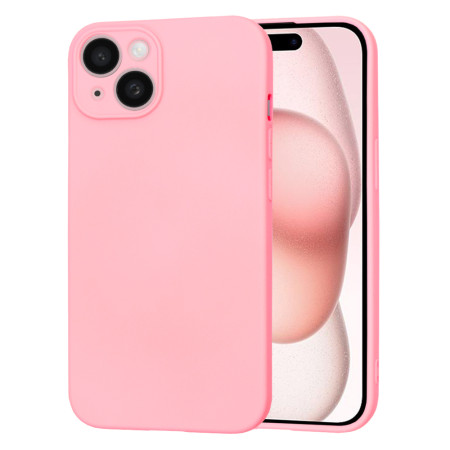 Husa Premium din Silicon pentru iPhone 15 - SoftFlex, Microfibra, Chalk Pink