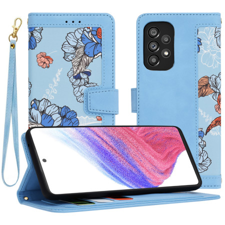 Husa FlipCraft pentru Samsung Galaxy A53 5G - Protectie 360, Design Floral, Vibrant Blue