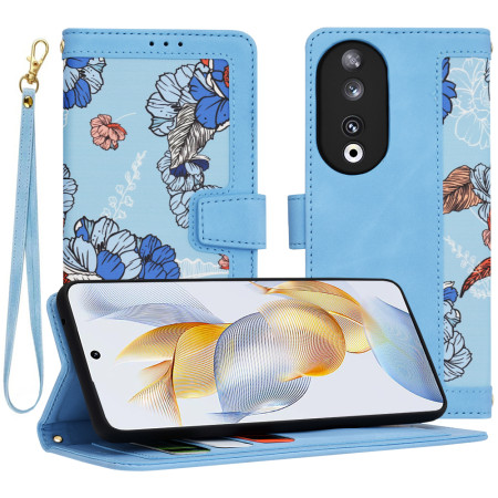 Husa FlipCraft pentru Honor 90 - Protectie 360, Design Floral, Vibrant Blue