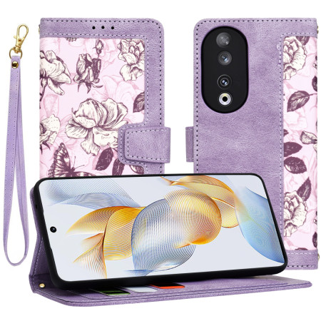 Husa FlipCraft pentru Honor 90 - Protectie 360, Design Floral, Mysterious Purple