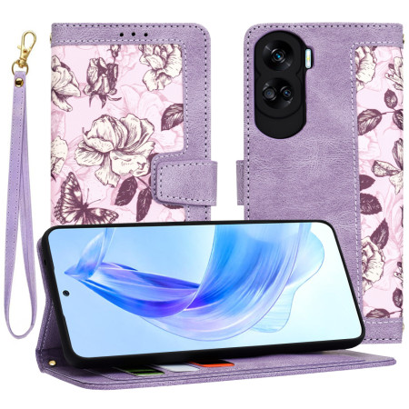 Husă FlipCraft pentru Honor 90 Lite - Protecție 360, Design Floral, Mysterious Purple