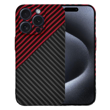 Husa Slim Carbon pentru iPhone 15 Pro - Protectie Premium FiberShell, Red Vortex