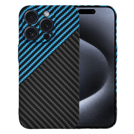 Husa Slim Carbon pentru iPhone 15 Pro - Protectie Premium FiberShell, Blue Pulse