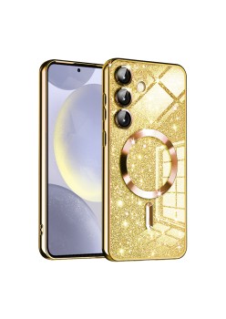 Husa pentru Samsung Galaxy S25, Glitter MagSafe, Atasare Magnetica, Gold