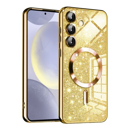 Husa pentru Samsung Galaxy S25, Glitter MagSafe, Atasare Magnetica, Gold