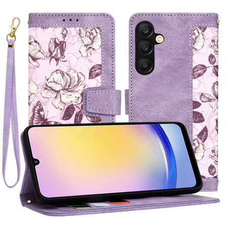 Husa FlipCraft pentru Samsung Galaxy A25 5G - Protectie 360, Design Floral, Mysterious Purple