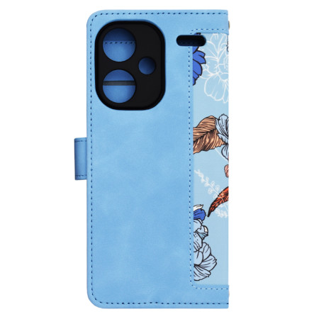 Husa FlipCraft pentru Xiaomi Redmi Note 13 Pro Plus - Protectie 360, Design Floral, Vibrant Blue