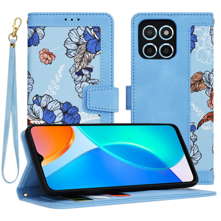 Husa FlipCraft pentru Honor X6 / X8 5G / 70 Lite - Protectie 360, Design Floral, Vibrant Blue