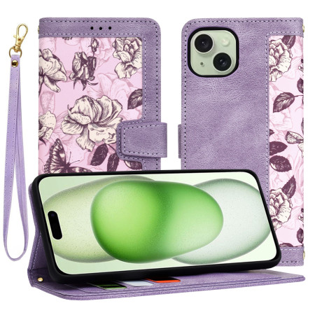 Husa FlipCraft pentru iPhone 15 Plus - Protectie 360, Design Floral, Mysterious Purple