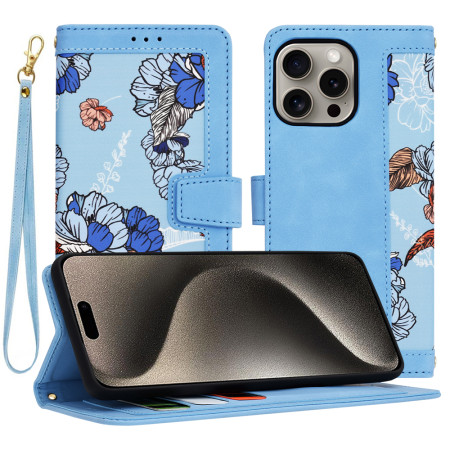 Husa FlipCraft pentru iPhone 15 Pro Max - Protectie 360, Design Floral, Vibrant Blue