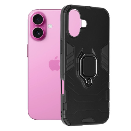 Husa pentru iPhone 16 Plus - Luxury Ring, tip Suport, Negru