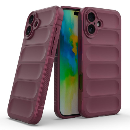 Husa Antisoc pentru iPhone 16, Margini Striate, Magic Shield, Bordeaux