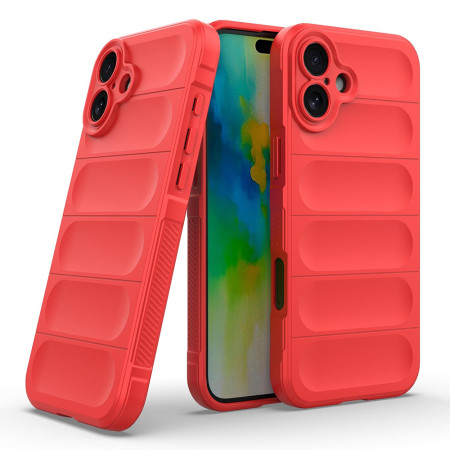 Husa Antisoc pentru iPhone 16, Margini Striate, Magic Shield, Red