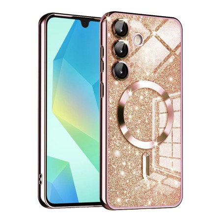 Husa pentru Samsung Galaxy A16, Glitter MagSafe, Atasare Magnetica, Rose Gold