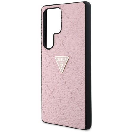 Husa pentru Samsung Galaxy S25 Ultra - Guess Leather Grained Hot Stamp 4G Triangle Metal - Pink