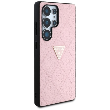 Husa pentru Samsung Galaxy S25 Ultra - Guess Leather Grained Hot Stamp 4G Triangle Metal - Pink