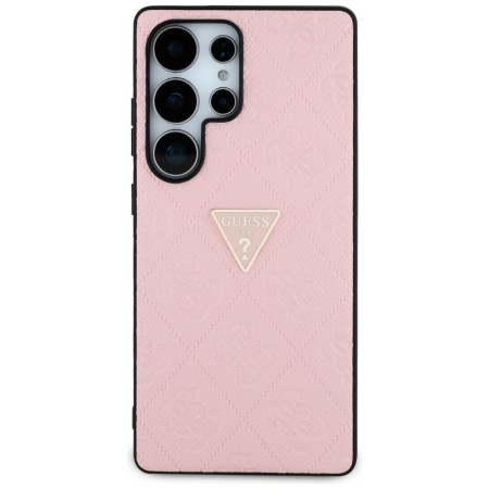 Husa pentru Samsung Galaxy S25 Ultra - Guess Leather Grained Hot Stamp 4G Triangle Metal - Pink