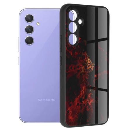 Husa Samsung Galaxy A54 compatibila, Glass Spate din Sticla Securizata, Red Nebula