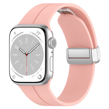 Bratara Smartwatch compatibila Apple Watch 1/2/3/4/5/6/7/8/SE/SE 2 38/40/41mm, Catarama Metalica, Minimalista, Rose