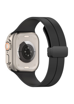 Bratara Smartwatch compatibila Apple Watch 1/2/3/4/5/6/7/8/SE/SE 2 42/44/45/49mm, Catarama Metalica, Minimalista, Negru