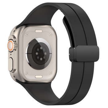 Bratara Smartwatch compatibila Apple Watch 1/2/3/4/5/6/7/8/SE/SE 2 42/44/45/49mm, Catarama Metalica, Minimalista, Negru