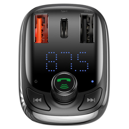 Modulator FM Incarcare rapida, Functie de incarcator auto 2x USB, Tip-C, Bluetooth MP3 Player, LED Display , Negru