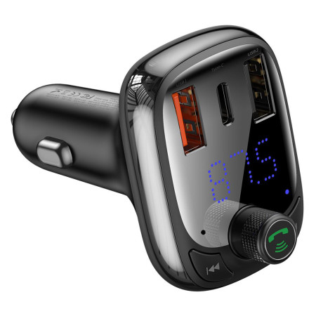 Modulator FM Incarcare rapida, Functie de incarcator auto 2x USB, Tip-C, Bluetooth MP3 Player, LED Display , Negru