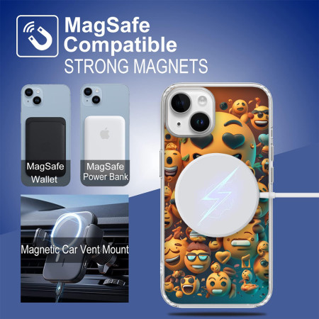 Husa personalizata pentru Apple iPhone 15, MagSafe Atasare Magnetica, Antisoc, Emoji Faces