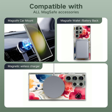 Husa personalizata pentru Samsung Galaxy S23 Ultra, MagSafe Atasare Magnetica, Antisoc, Model Floral 3