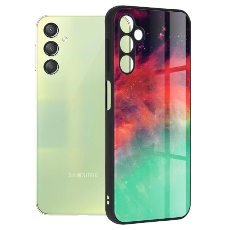Husa telefon compatibila Samsung Galaxy A24, Glass Spate din Sticla Securizata, Fiery Ocean