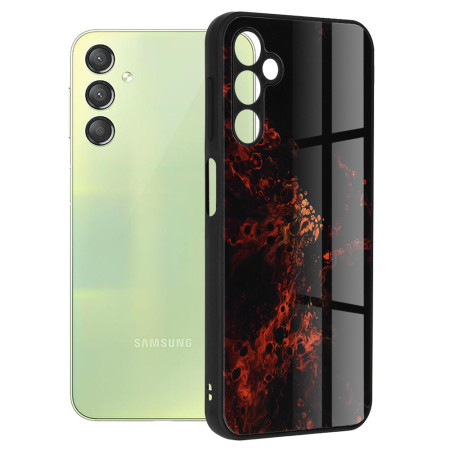 Husa telefon compatibila Samsung Galaxy A24, Glass Spate din Sticla Securizata, Red Nebula