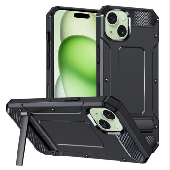 Husa Antisoc compatibila Apple iPhone 15 Plus, Kickstand, Negru