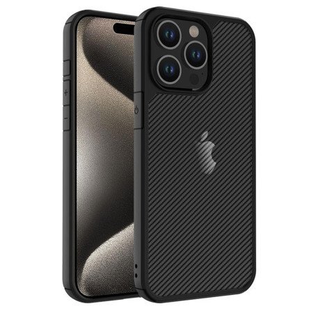 Husa antisoc compatibil Apple iPhone 15 Pro Max, CarbonFuse PU, Negru