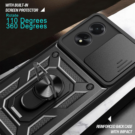 Husa telefon compatibila Oppo A38, Slide & Snap Premium, Magnetic Ring Holder, Negru