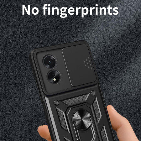 Husa telefon compatibila Oppo A38, Slide & Snap Premium, Magnetic Ring Holder, Negru