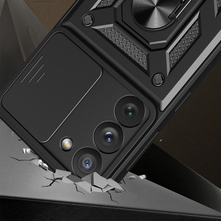 Husa telefon compatibila Samsung Galaxy S21 Ultra 5G, Slide & Snap Premium, Magnetic Ring Holder, Negru