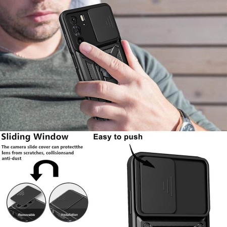 Husa telefon compatibila Motorola Edge 30 Pro, Slide & Snap Premium, Magnetic Ring Holder, Negru