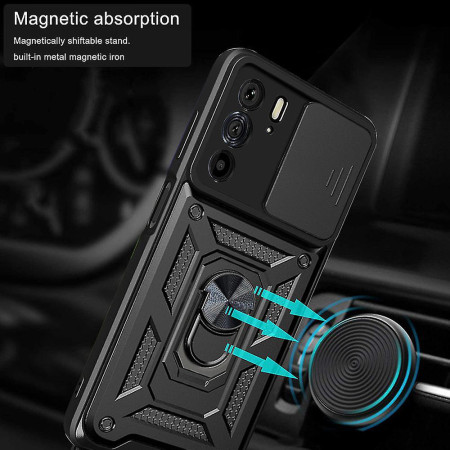 Husa telefon compatibila Motorola Edge 30 Pro, Slide & Snap Premium, Magnetic Ring Holder, Negru