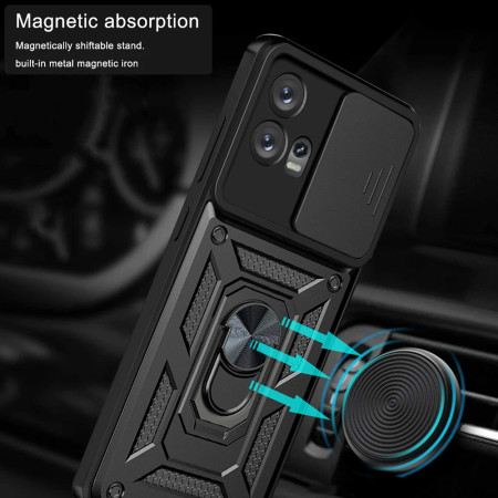 Husa telefon compatibila Motorola Edge 30 Fusion, Slide & Snap Premium, Magnetic Ring Holder, Negru